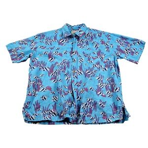 Cooke Street Hawaiian Shirt Mens XL Blue Tropical Fish Ocean Aloha Button Up